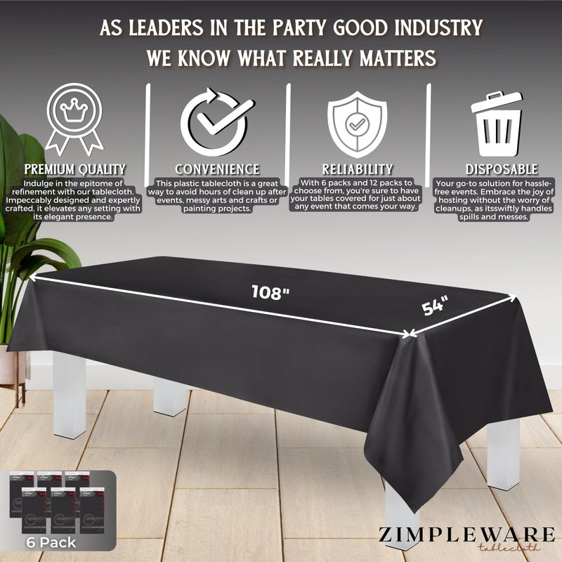 ZIMPLEWARE Premium Dark Grey Plastic Table Cloth Disposable (6 Pk) Plastic Tablecloths for Rectangle Tables (54in x 108in) Party Table Cloths Disposable for 6ft to 8ft Rectangle Tables - Image 3